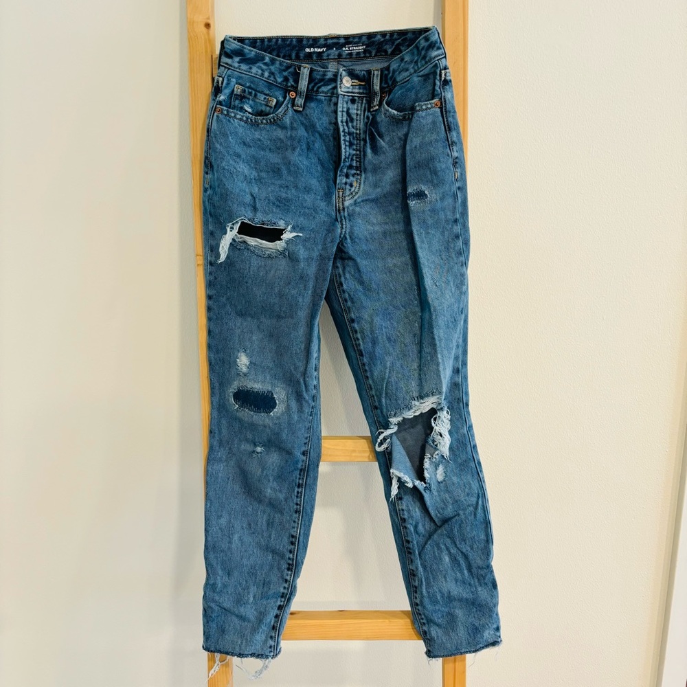 Old Navy Extra High Rise OG Straight Denim Jeans with Tears